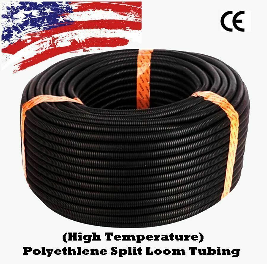 100 Ft. 1/4" Split Wire Loom Conduit Polyethylene Tubing Black Color Sleeve Tube