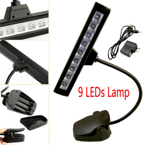 New 9 Leds Clip-on Orchestra Music Stand Flexible Led W/ Adapter Lamp Light