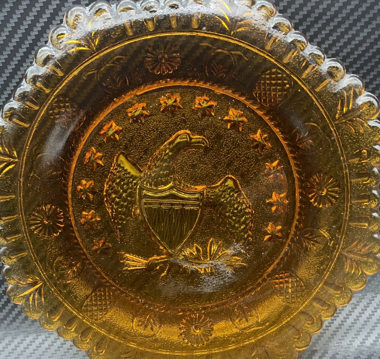 Usa.depression Glass Octagon Amber 7.1/2" Patriotic Eagle Plate 13 Star’s