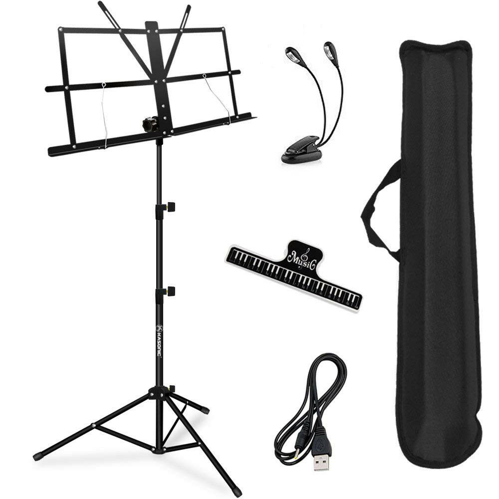 Portable Professional Music Stand, Collapsible Set With Clip,led Light And Bag
